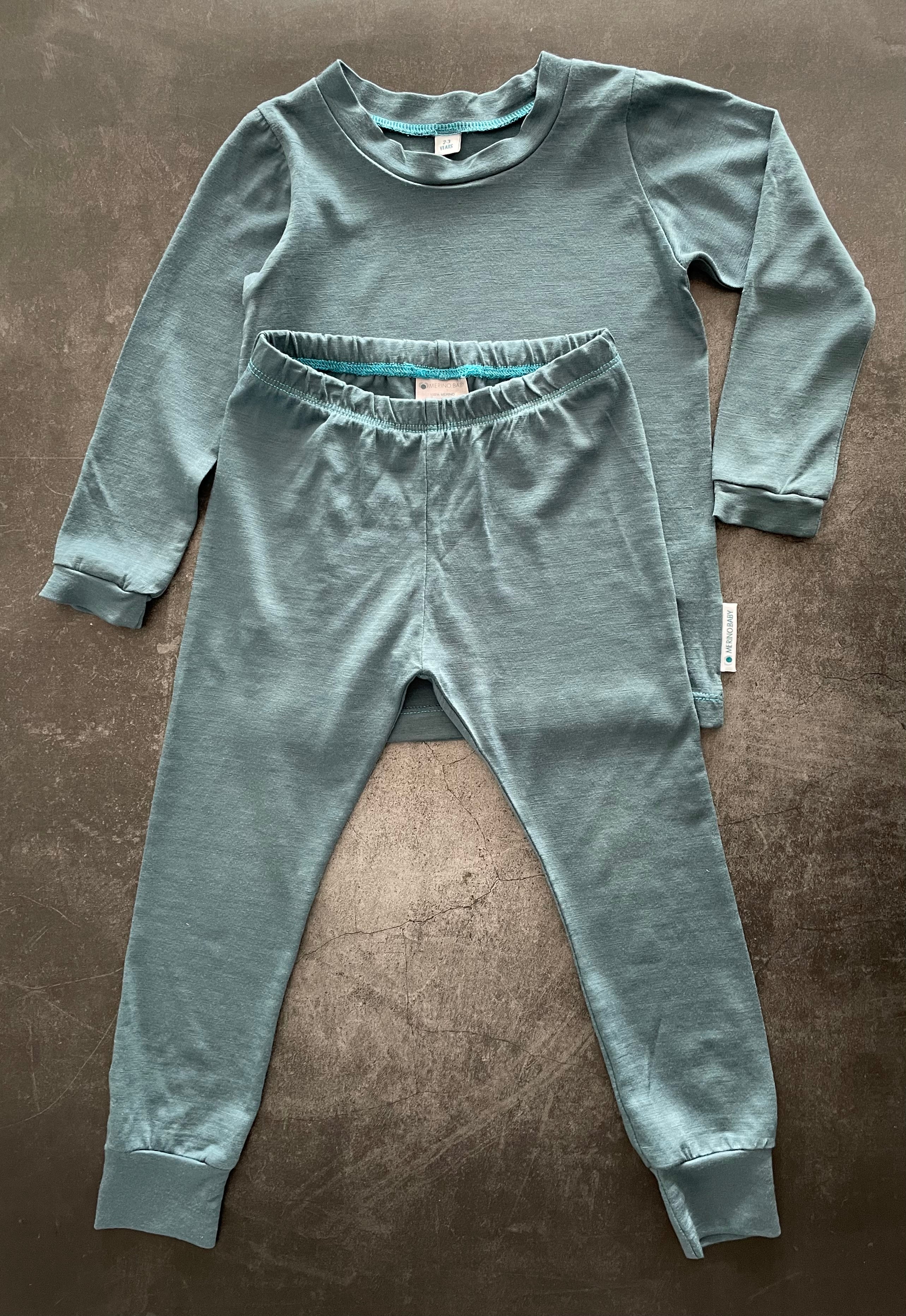 Merino Crew Pyjamas - Soft Teal - 2-3 years